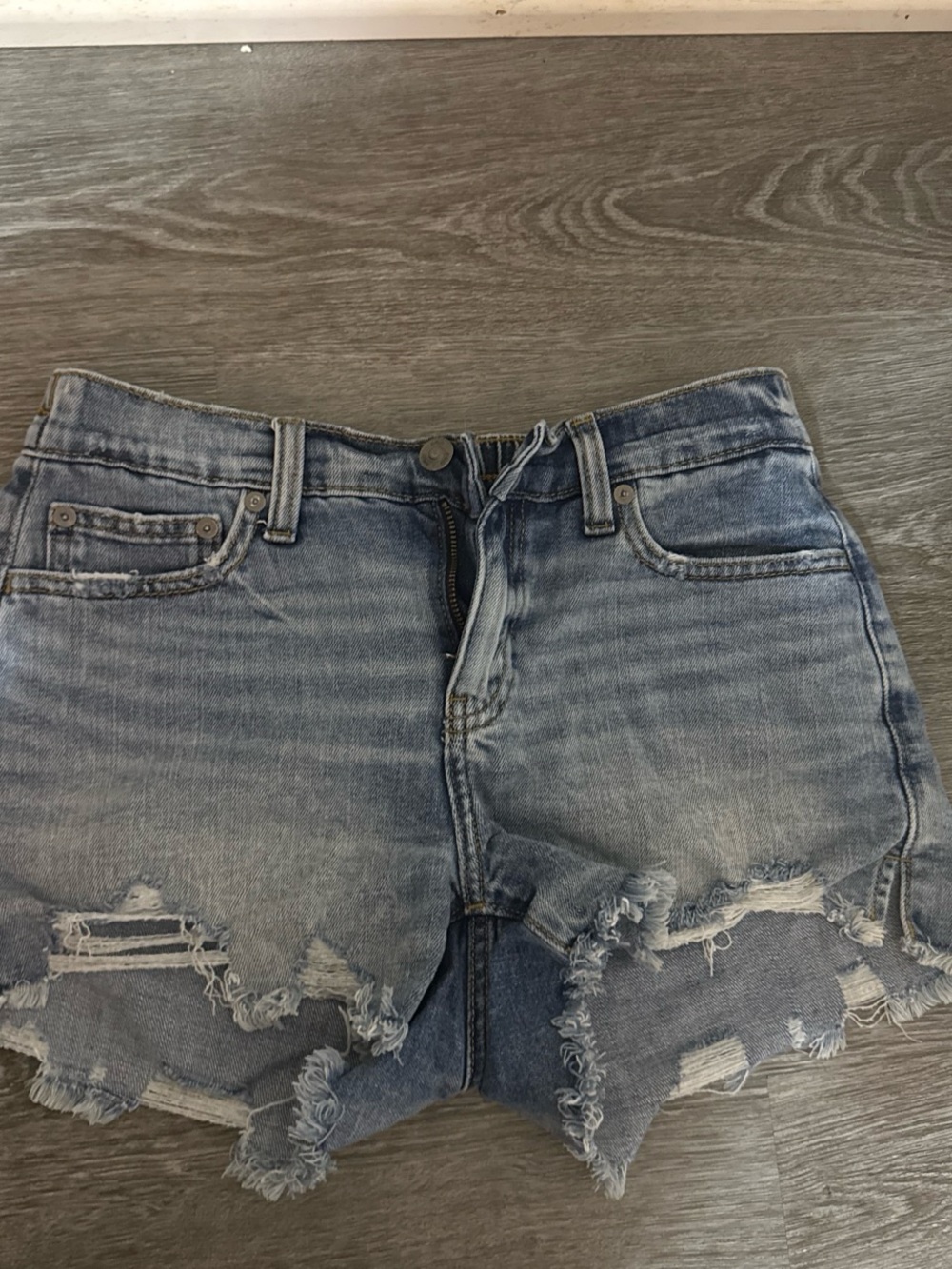 aerie Light Wash Distressed Denim Shorts